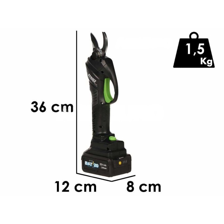 Ribimex PRBAT20/SEC akkukäyttöiset oksasakset, 20 V, 4 Ah, 25 mm