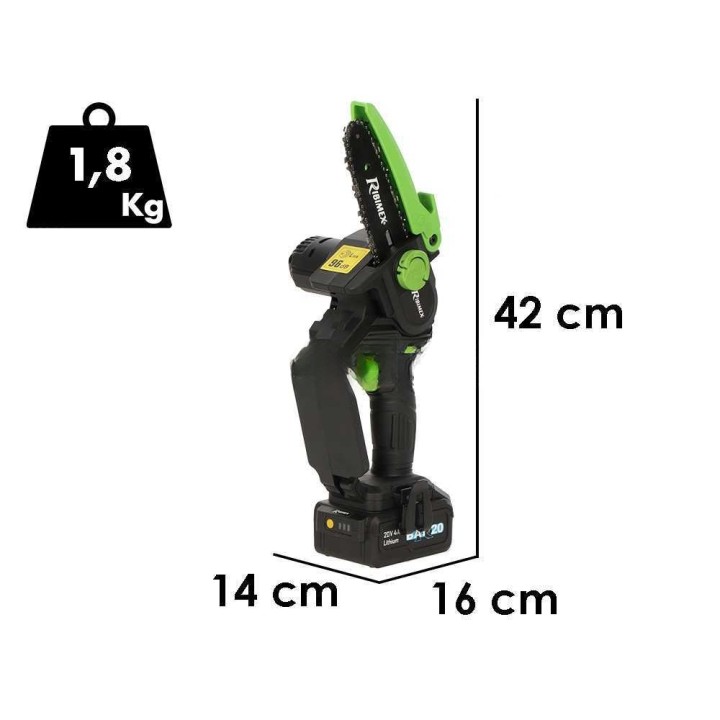 Ribimex PRBAT20/TRB akkukäyttöinen oksasaha, 20 V, 4 Ah, 15 cm laskettelaiippa