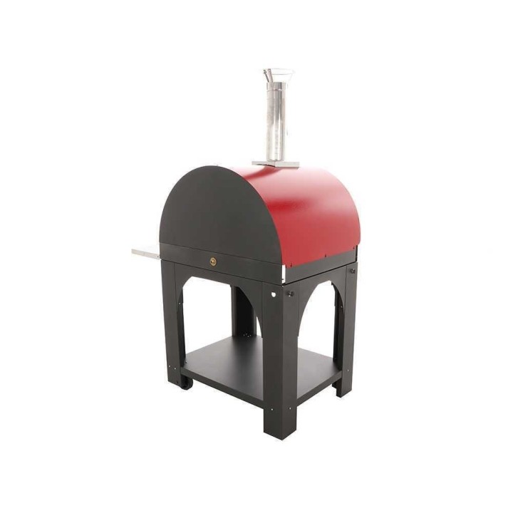 Pulcinella Rosso 80 × 60 -ulkopizzauuni, kaasu- ja puukäyttöinen, 4 pizzaa