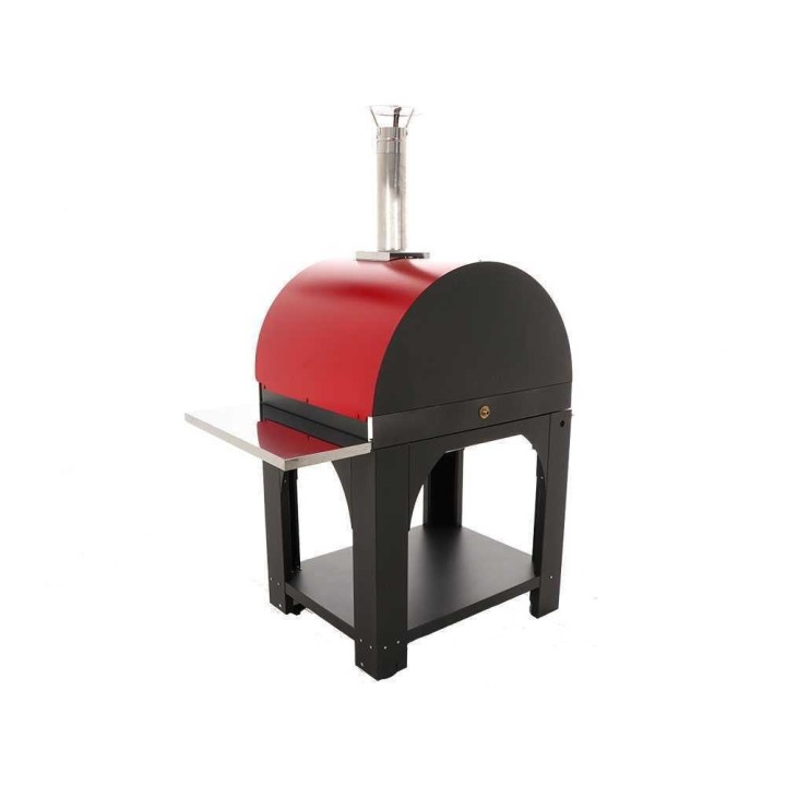 Pulcinella Rosso 80 × 60 -ulkopizzauuni, kaasu- ja puukäyttöinen, 4 pizzaa