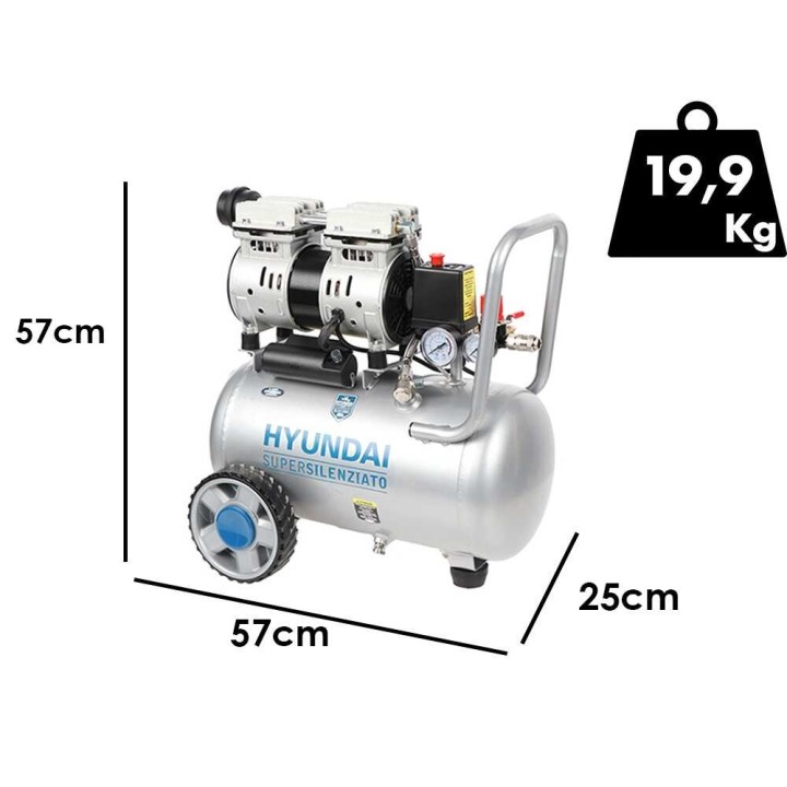 Hyundai 4J-750-24L hiljainen öljytön kompressori, 24 l, 1 HP, 8 bar