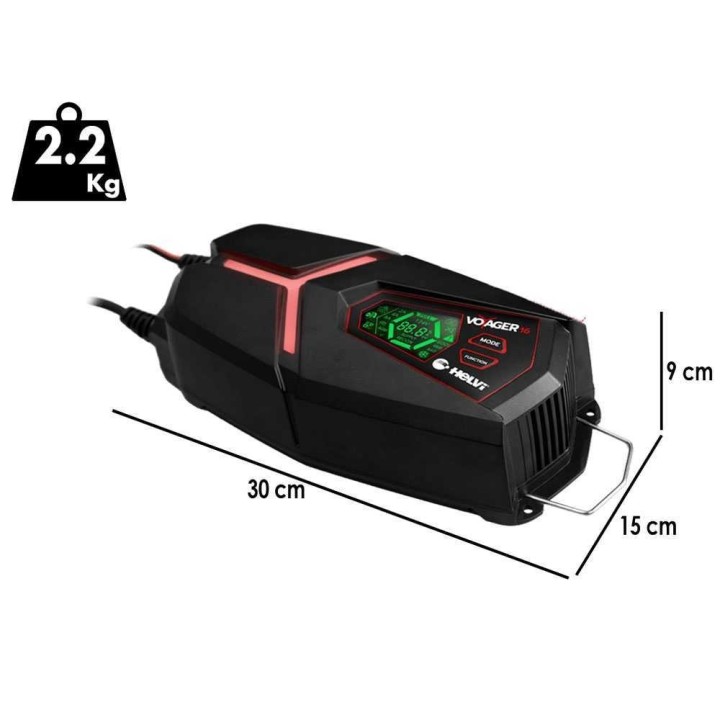 Helvi Voyager 16 akkulaturi ja ylläpitolaturi, 12/24 V, LCD-näyttö