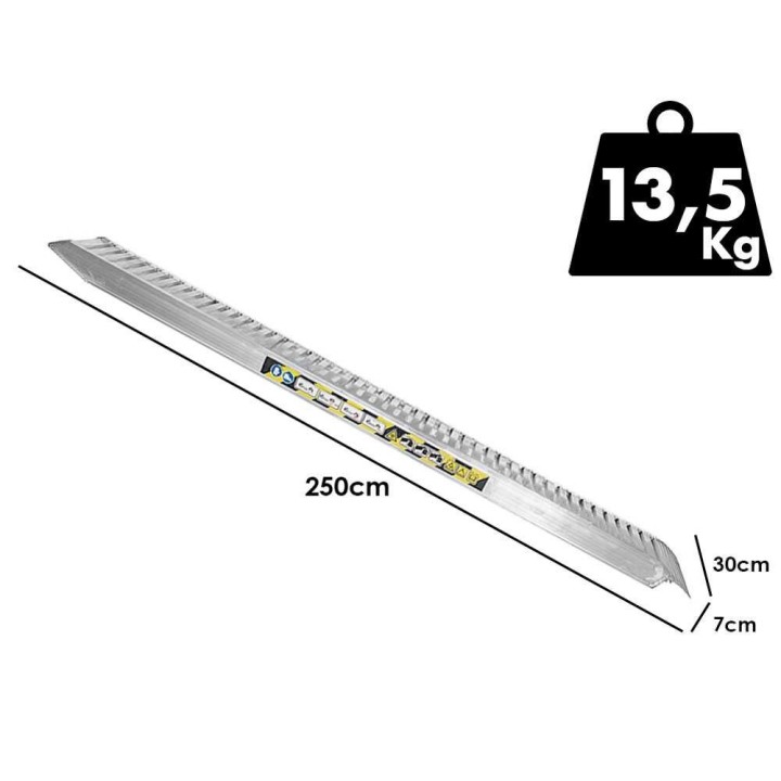 RA70X25NB kiinteät alumiiniset lastausrampit, 2,5 m, 1 750 kg