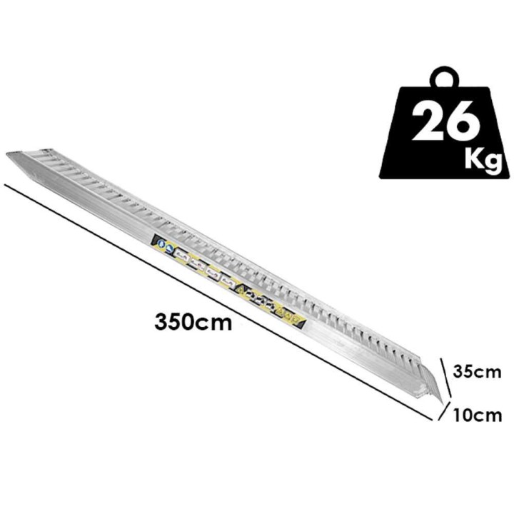 RA100X35 kiinteät alumiiniset lastausrampit, 350 cm, 2 100 kg, sivureunat