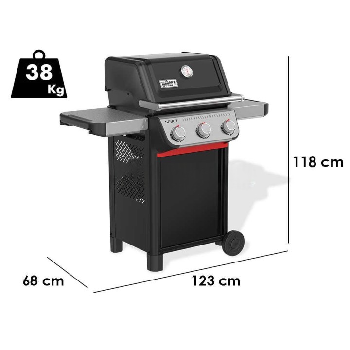 Weber Spirit E-315 -kaasugrilli, 3 poltinta, 7,03 kW, taitettavat sivutasot