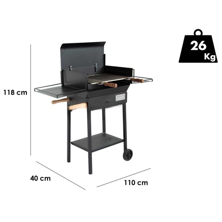 Cruccolini Cortona hiiligrilli, 50 × 37 cm, ruostumaton ritilä, kansi