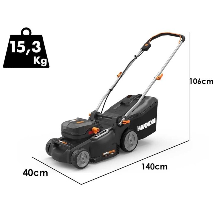 Worx Nitro WG737E akkuleikkuri 37 cm, 40 V, 4 Ah, 2 kpl, 40 l