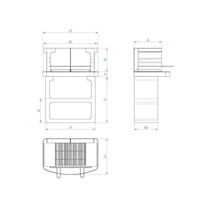 Linea VZ Ischia New hiiligrilli, 67 × 40 cm:n ritilä, kolme paistokorkeutta