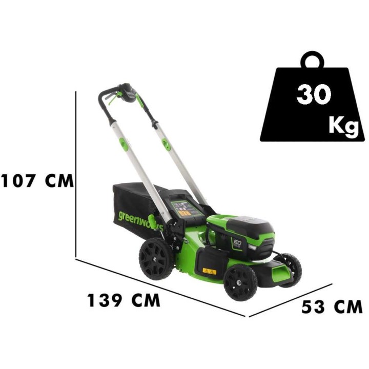 Greenworks GD60LM46SPK4 akkuruohonleikkuri, 46 cm, 60 V, 4 Ah, vetävä