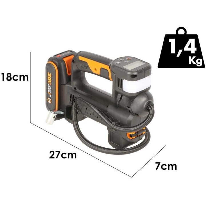 Worx WX092 akkukompressori, 20 V, 2 Ah, 10 bar