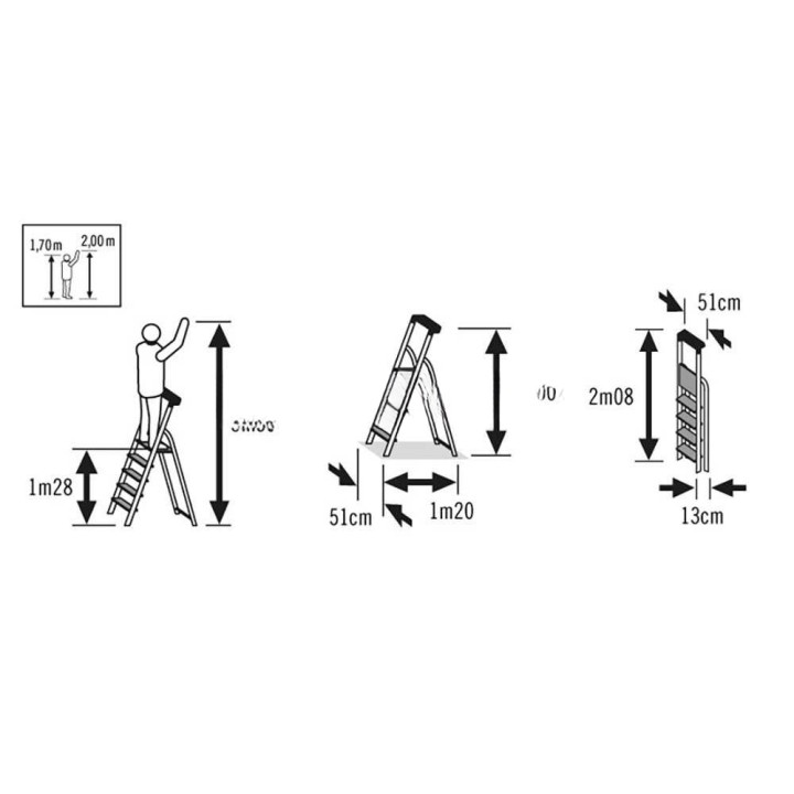 Hailo ProfiStep XXL 6 -alumiinitikkaat, 208 cm, 150 kg, EN 131