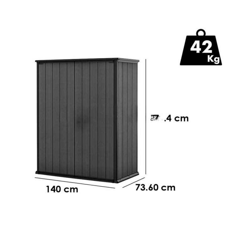 Keter Cortina Alto säilytyskaappi puutarhatyökaluille, 1 400 l, 140 × 73,6 × 170,4 cm