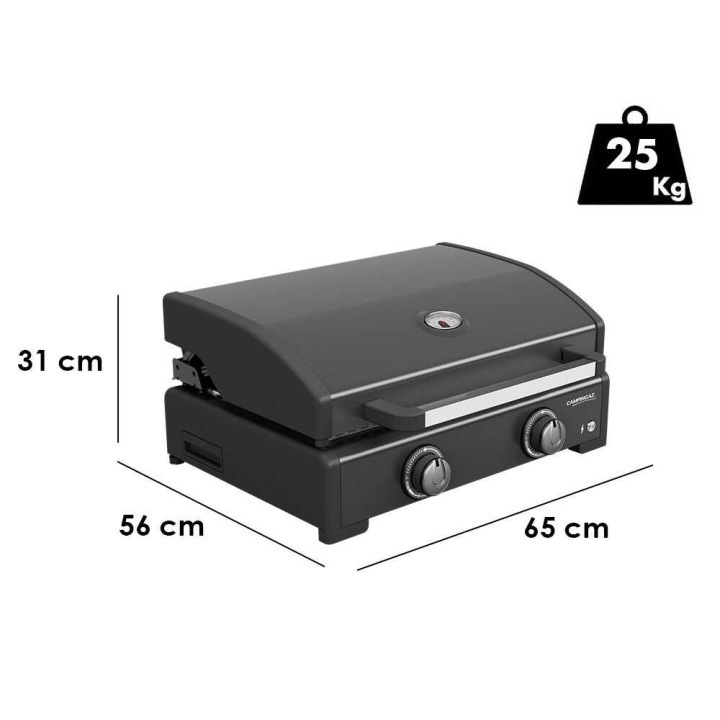 Campingaz Onyx 2 kaasukäyttöinen plancha-grilli, kansi, 6 kW