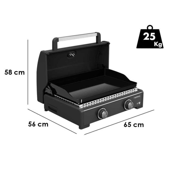 Campingaz Onyx 2 kaasukäyttöinen plancha-grilli, kansi, 6 kW