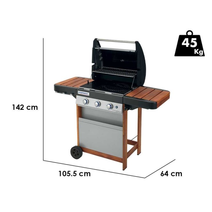Campingaz 3 Series Woody LX -kaasugrilli, 9,6 kW, emaloitu valurauta