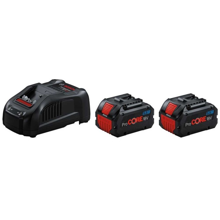 Bosch ProCORE18V akkusarja, 2 × 5,5 Ah ja GAL 1880 CV -laturi