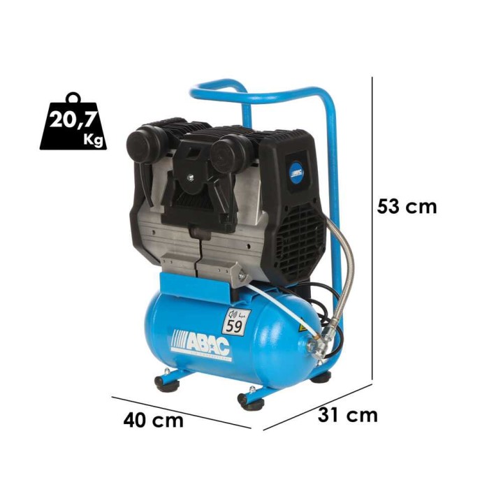 ABAC START QUIETE OS10 hiljainen öljytön kompressori, 1 HP, 6 l, 9 bar