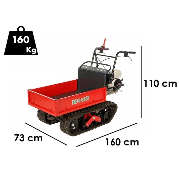 Benassi M353H telaketjukärry, 350 kg, Honda GP160, laajennettava lava