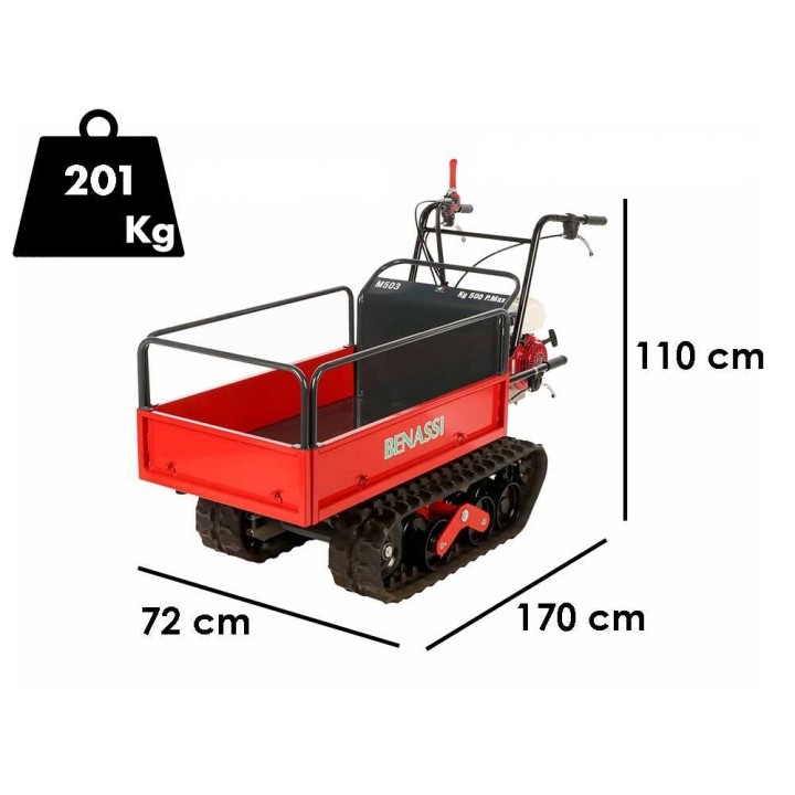 Benassi M503 telaketjukuljetin, 550 kg, Honda GX160, 5,5 HP