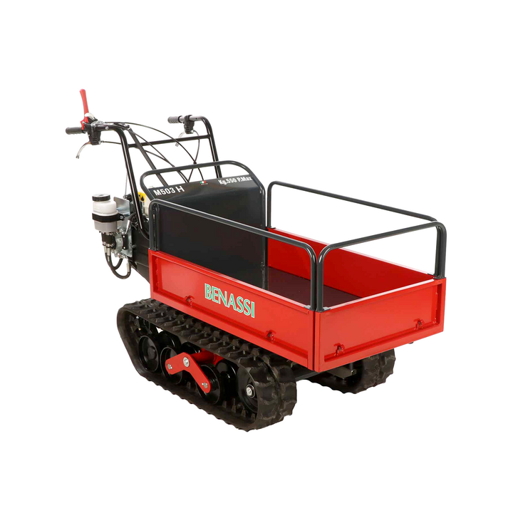 Benassi M503H telaketjukärry hydraulinen jatkettava lava 550 kg Honda GX160
