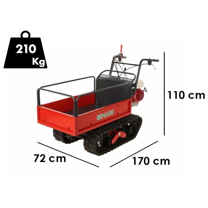 Benassi M503H telaketjukärry, hydraulinen jatkettava lava, 550 kg, Honda GX160