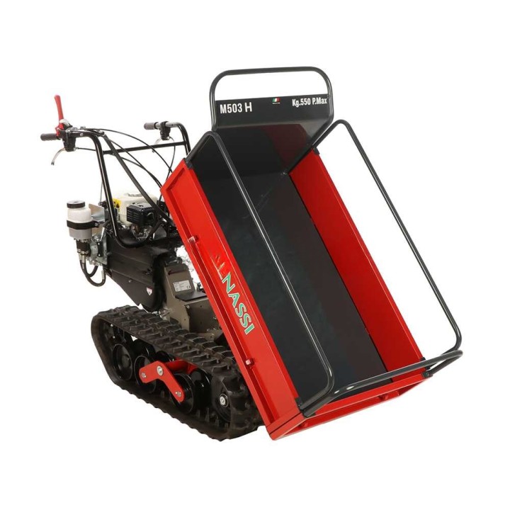 Benassi M503H telaketjukärry, hydraulinen jatkettava lava, 550 kg, Honda GX160