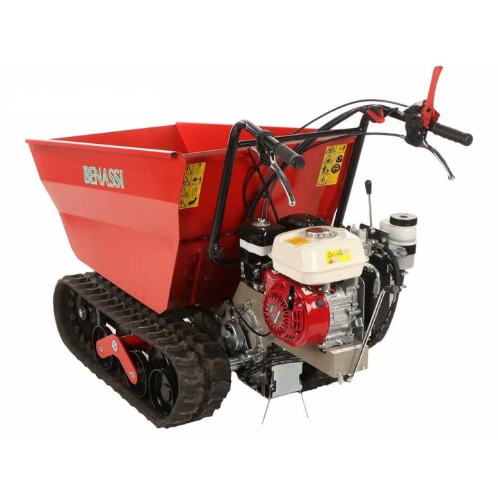Benassi M503DH telaketjullinen moottorikuljetin, Honda GX160, 550 kg, hydraulinen dumper-lava