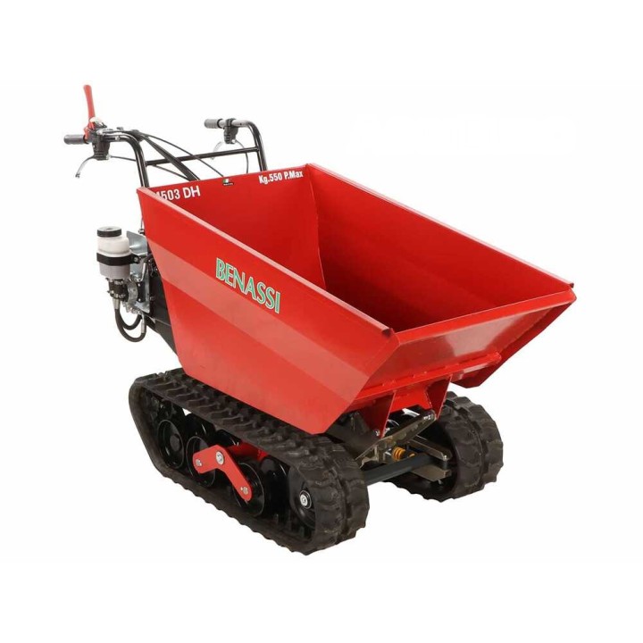 Benassi M503DH telaketjullinen moottorikuljetin, Honda GX160, 550 kg, hydraulinen dumper-lava
