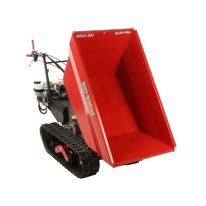 Benassi M503DH telaketjullinen moottorikuljetin, Honda GX160, 550 kg, hydraulinen dumper-lava