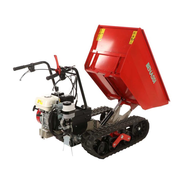 Benassi M503DH telaketjullinen moottorikuljetin, Honda GX160, 550 kg, hydraulinen dumper-lava