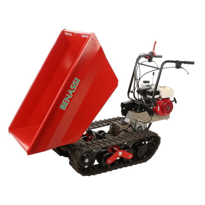 Benassi M503DH telaketjullinen moottorikuljetin, Honda GX160, 550 kg, hydraulinen dumper-lava