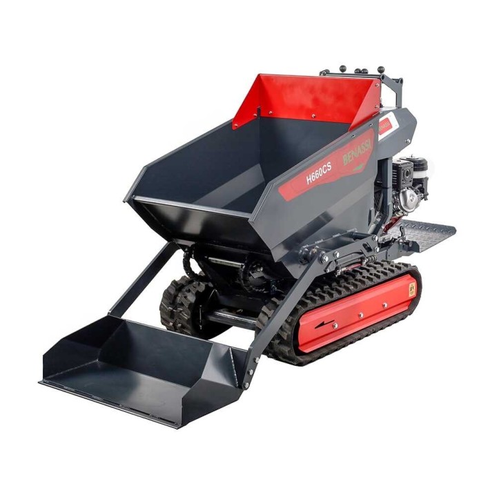 Benassi H660CS telaketjukärry, hydraulinen dumper-lava ja kuormauslapio, 600 kg, Honda GX270