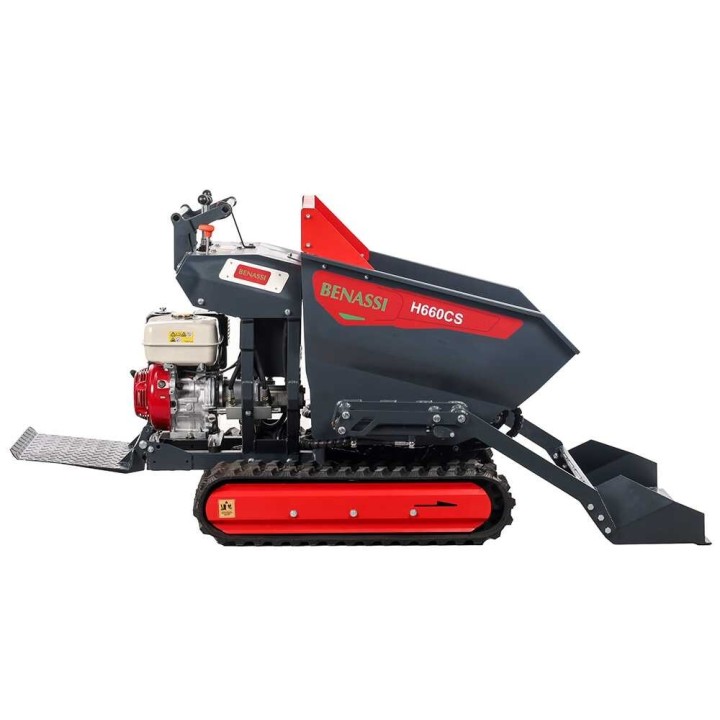 Benassi H660CS telaketjukärry, hydraulinen dumper-lava ja kuormauslapio, 600 kg, Honda GX270