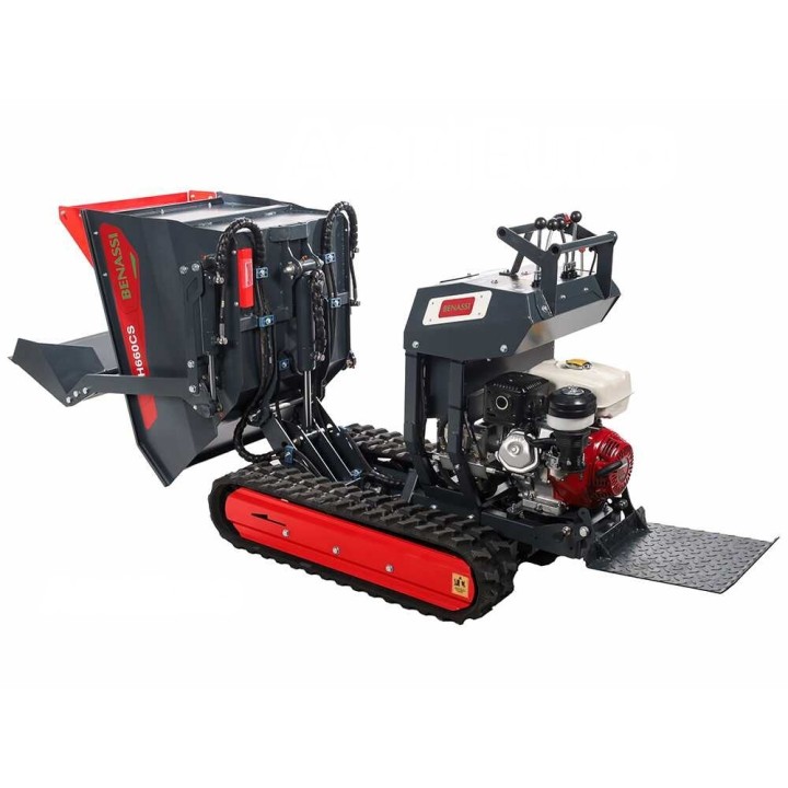 Benassi H660CS telaketjukärry, hydraulinen dumper-lava ja kuormauslapio, 600 kg, Honda GX270