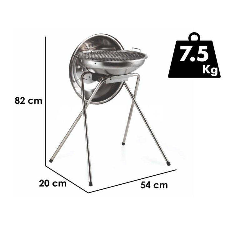 Ompagrill 485 Pro Inox hiiligrilli, Ø 44 cm, ruostumaton teräs
