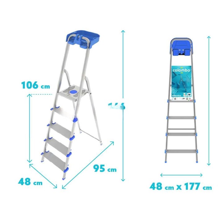 Colombo Atlantica S112A05P porrasjakkara, 5 askelmaa, alumiini, 150 kg