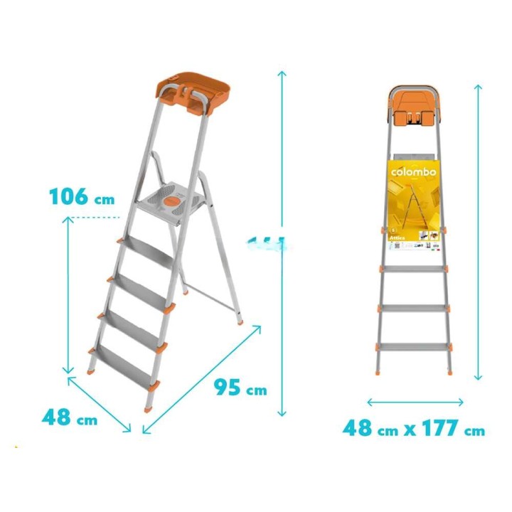 Colombo Attica S108A05P alumiinitikkaat, 5 askelmaa, 150 kg, 206 cm työskentelykorkeus