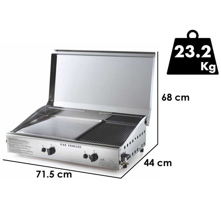 Ompagrill Double 4068/Cover/M kaasugrilli plancha, 6 kW, kansi