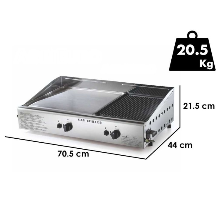 Ompagrill Double 4068/M plancha-kaasugrilli, 6 kW, ruostumaton teräs