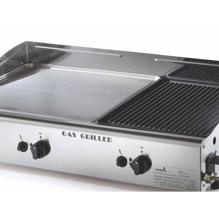 Ompagrill Double 4068/M plancha-kaasugrilli, 6 kW, ruostumaton teräs