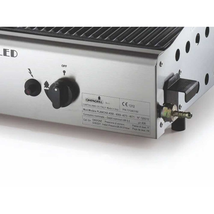 Ompagrill Double 4068/M plancha-kaasugrilli, 6 kW, ruostumaton teräs