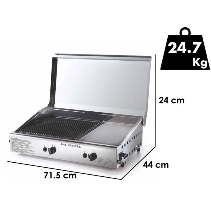 Ompagrill Double 4070/Cover/M kaasukäyttöinen plancha, 2 poltinta, 2 840 cm²