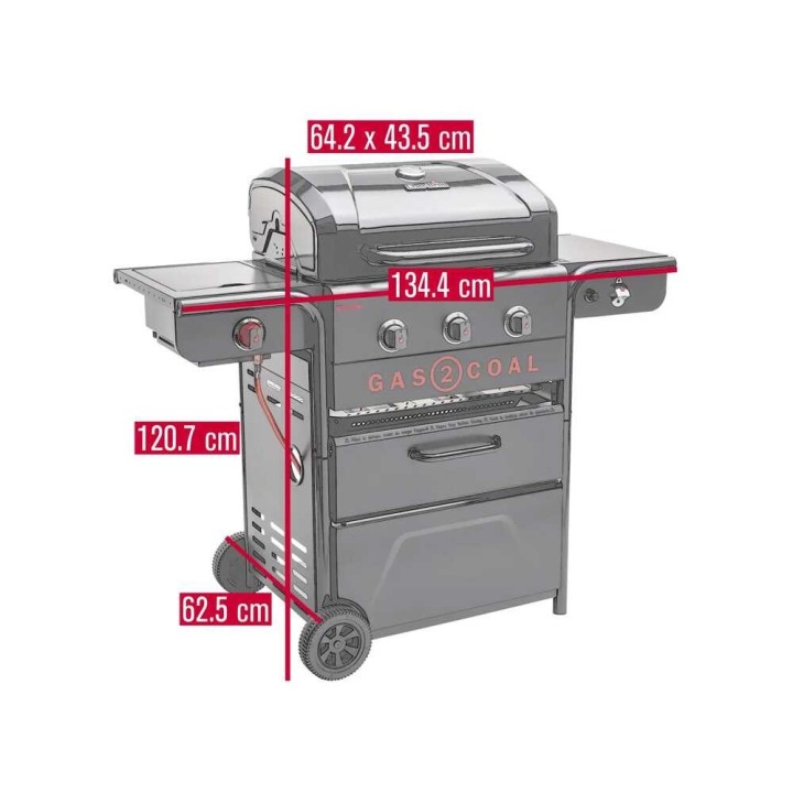 Char-Broil Gas2Coal 330 Special Edition kaasu- ja hiiligrilli, 10,1 kW, 62 × 43 cm