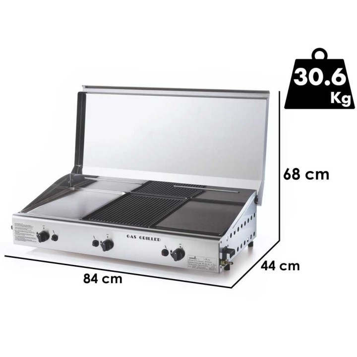 Ompagrill Trio01/Cover/M plancha-kaasugrilli, 6,9 kW, 84 cm