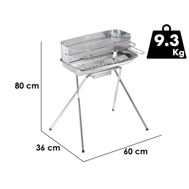 Ompagrill 60-40/XC Inox -hiiligrilli, 60 × 36 cm, ruostumaton teräs