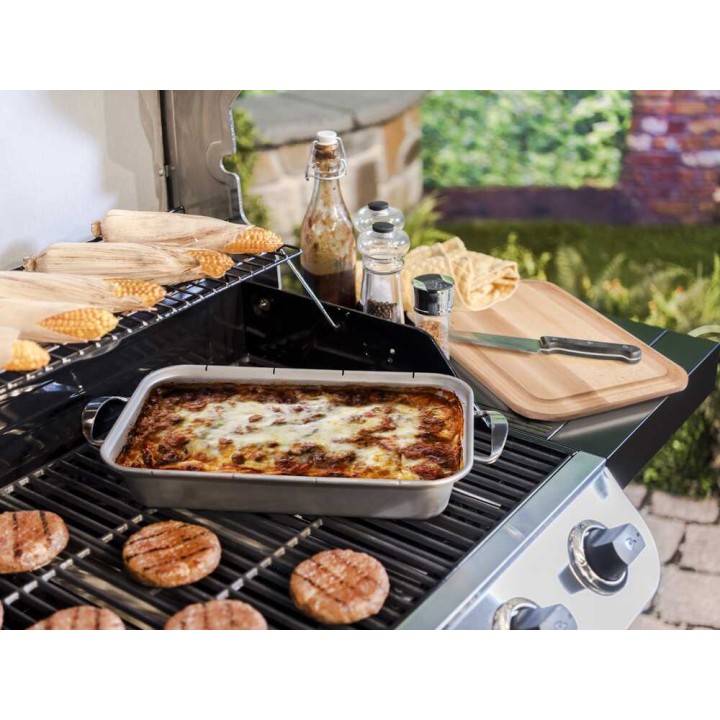 Char-Broil Grill+ -uunivuoka ja leikkuulauta, 42 × 23 × 9 cm, ruostumaton teräs ja bambu