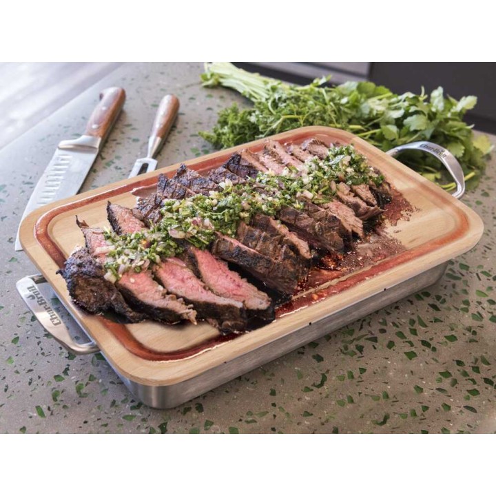 Char-Broil Grill+ -uunivuoka ja leikkuulauta, 42 × 23 × 9 cm, ruostumaton teräs ja bambu