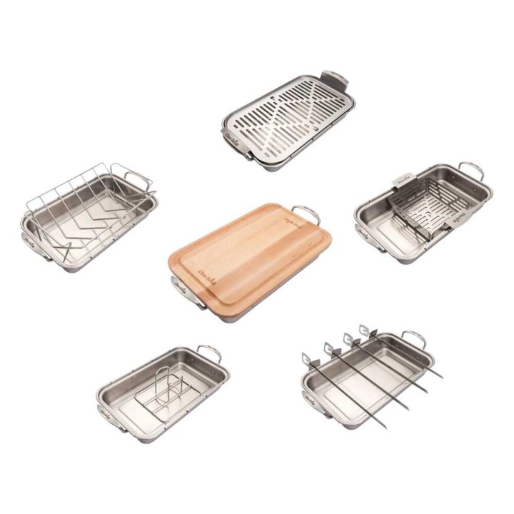 Char-Broil Grill+ -uunivuoka ja leikkuulauta, 42 × 23 × 9 cm, ruostumaton teräs ja bambu