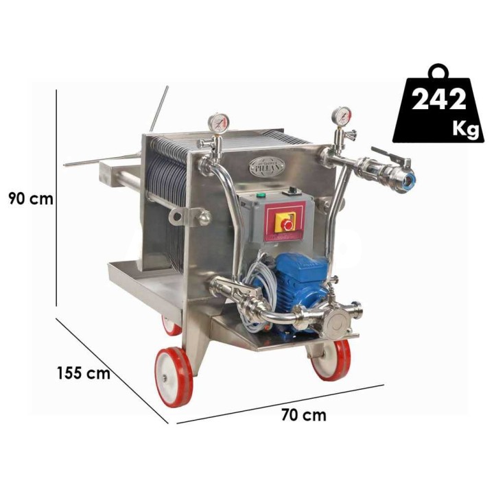 Enotecnica Pillan FC42 viinisuodatin, 20 levyä 40 × 40 cm, ruostumaton teräs