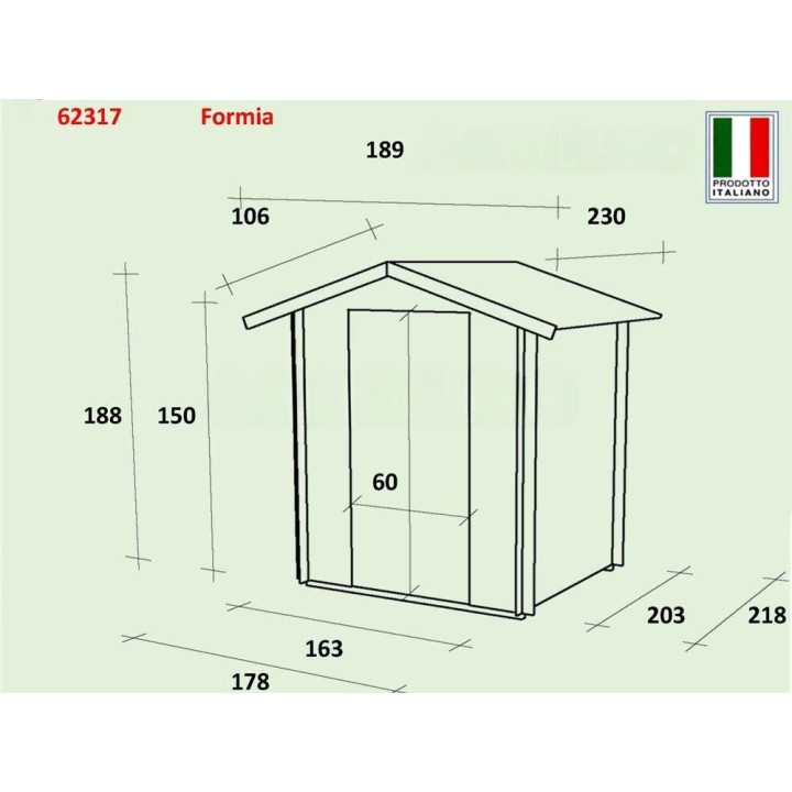 Formia 178x218 puutarhavaja, puuta, 178 × 218 × 188 cm, harjakatto